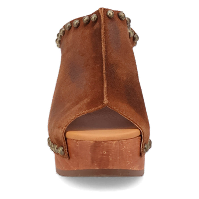 Dingo Womens Echo Wooden Brown Leather Stud Sandals Shoes