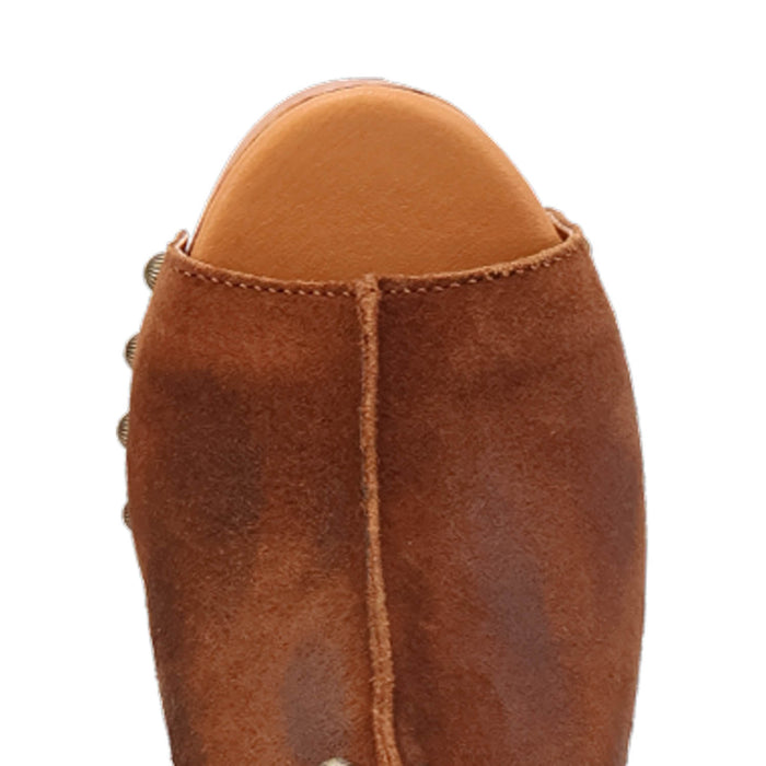 Dingo Womens Echo Wooden Brown Leather Stud Sandals Shoes