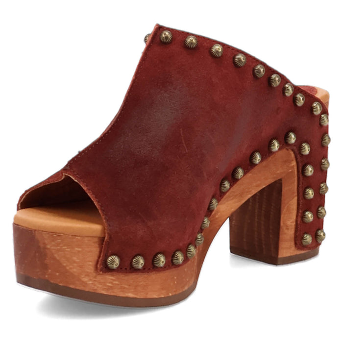 Dingo Womens Echo Wooden Merlot Leather Stud Sandals Shoes