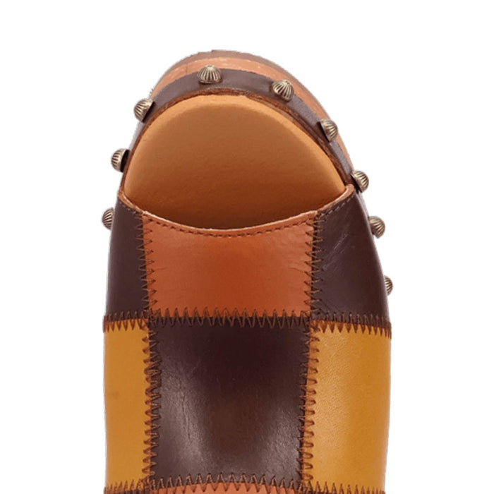Dingo Womens Mosaic Wooden Multi-Color Leather Stud Sandals Shoes