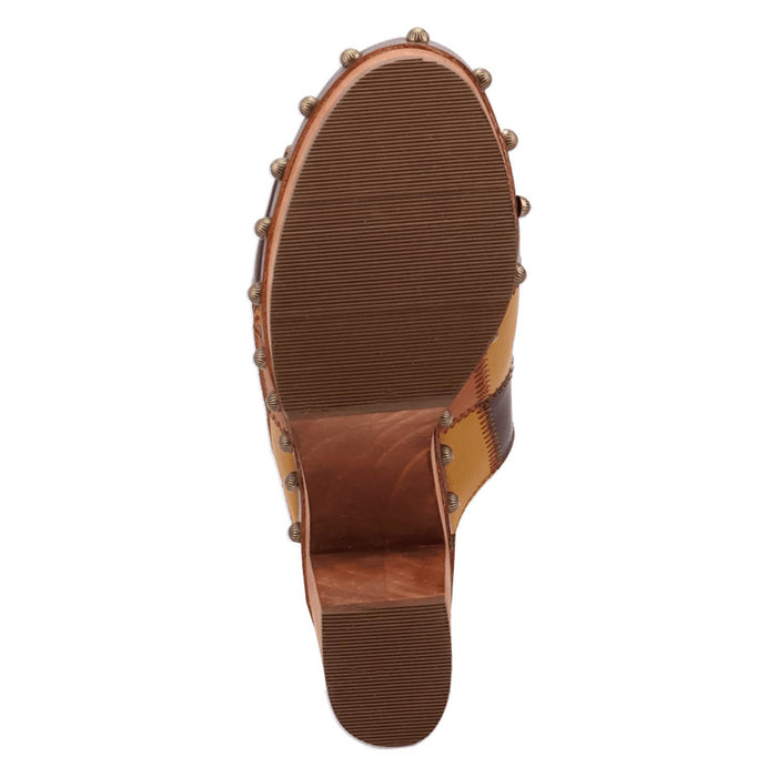 Dingo Womens Mosaic Wooden Multi-Color Leather Stud Sandals Shoes