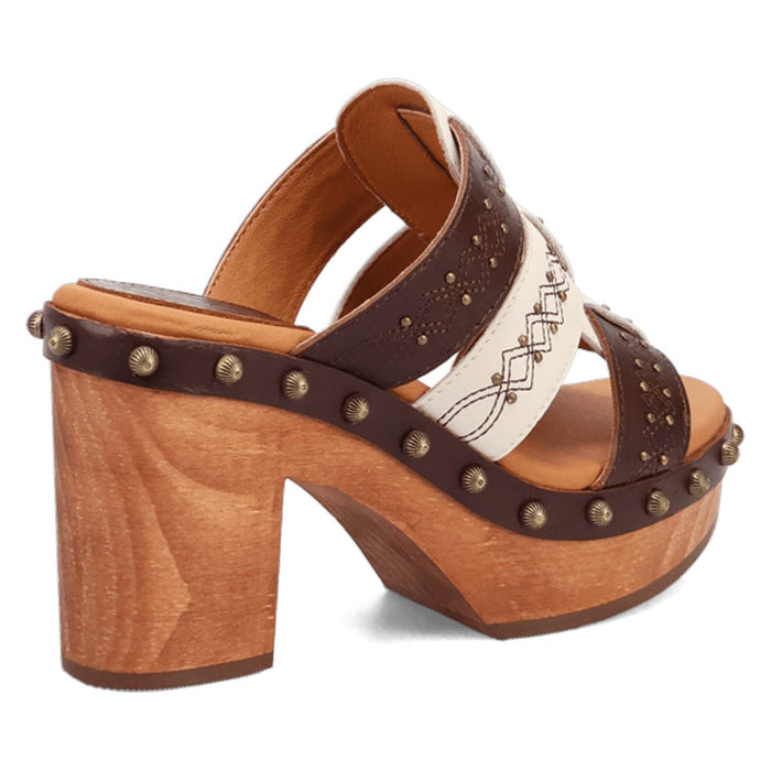 Dingo Womens Chateau Wooden Brown Leather Stud Sandals Shoes