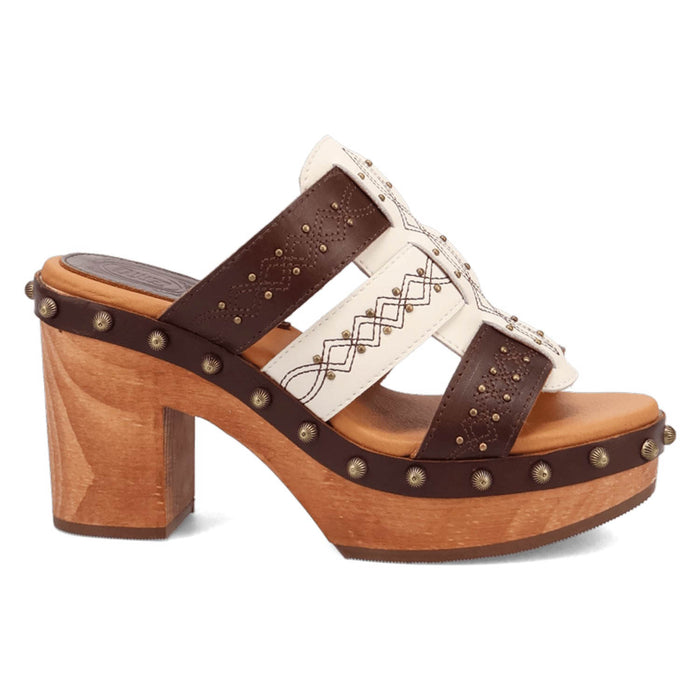 Dingo Womens Chateau Wooden Brown Leather Stud Sandals Shoes