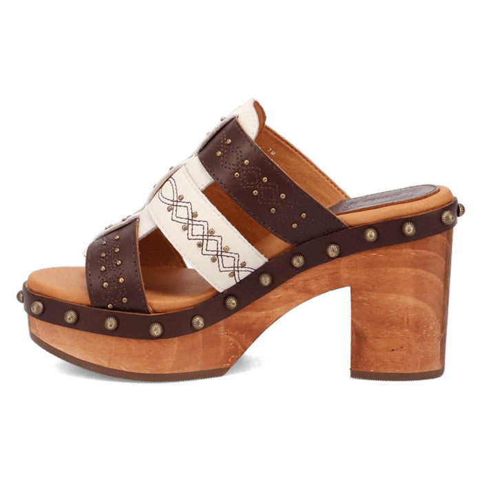 Dingo Womens Chateau Wooden Brown Leather Stud Sandals Shoes