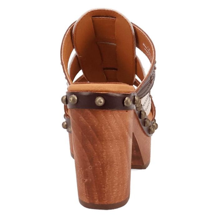 Dingo Womens Chateau Wooden Brown Leather Stud Sandals Shoes