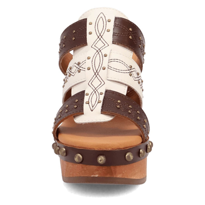 Dingo Womens Chateau Wooden Brown Leather Stud Sandals Shoes