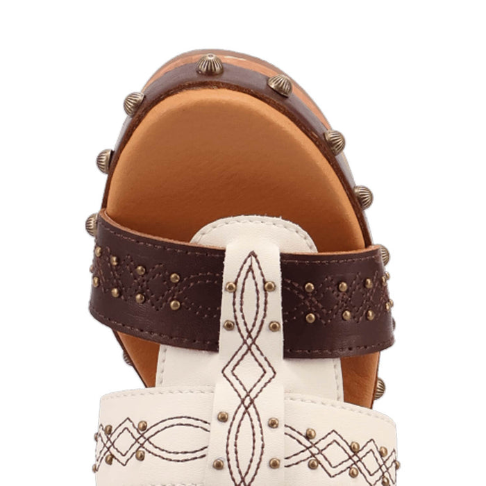 Dingo Womens Chateau Wooden Brown Leather Stud Sandals Shoes