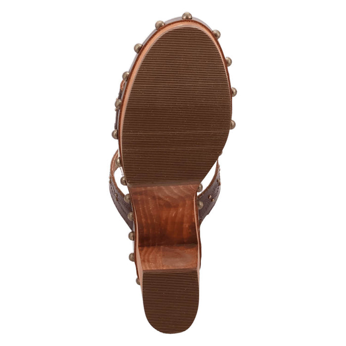 Dingo Womens Chateau Wooden Brown Leather Stud Sandals Shoes