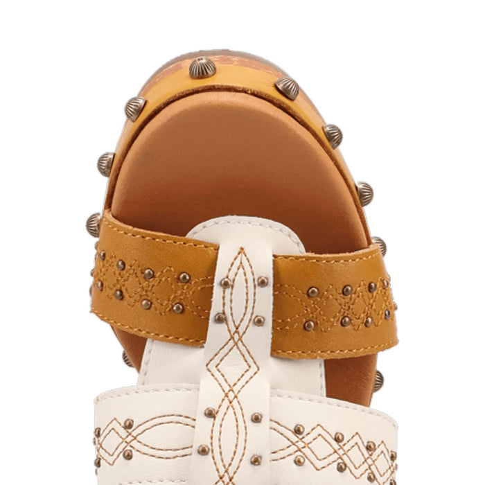 Dingo Womens Chateau Wooden Plantain Leather Stud Sandals Shoes