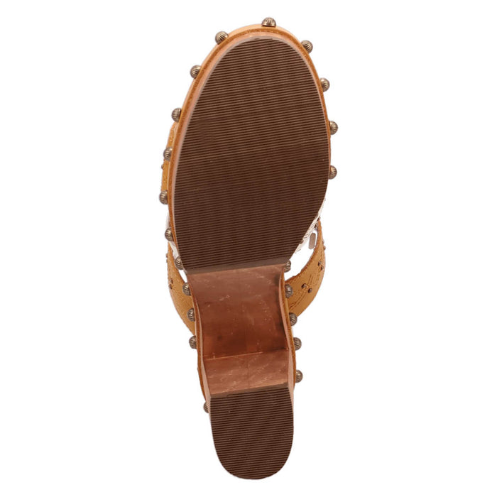 Dingo Womens Chateau Wooden Plantain Leather Stud Sandals Shoes