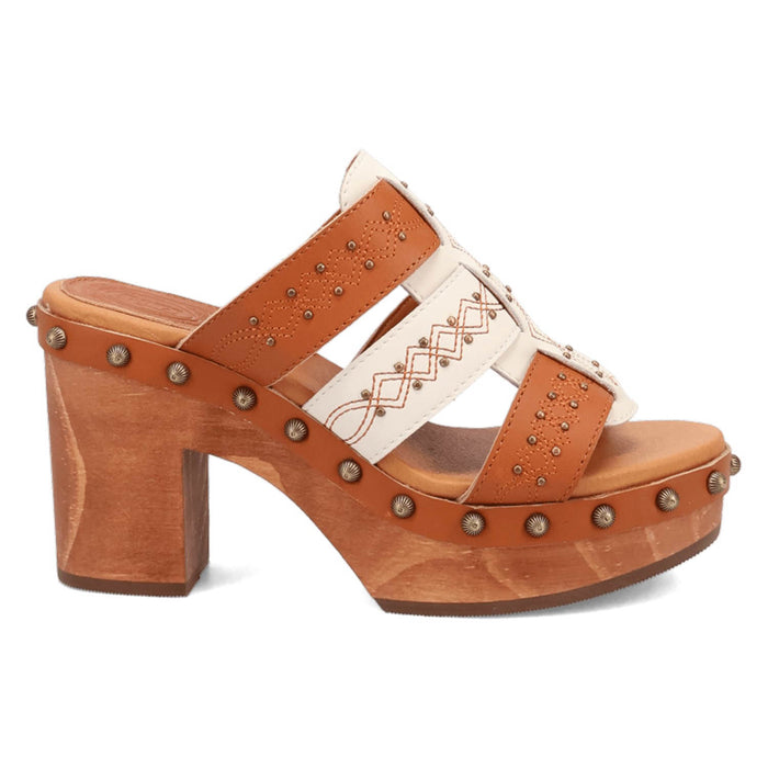 Dingo Womens Chateau Wooden Russet Leather Stud Sandals Shoes