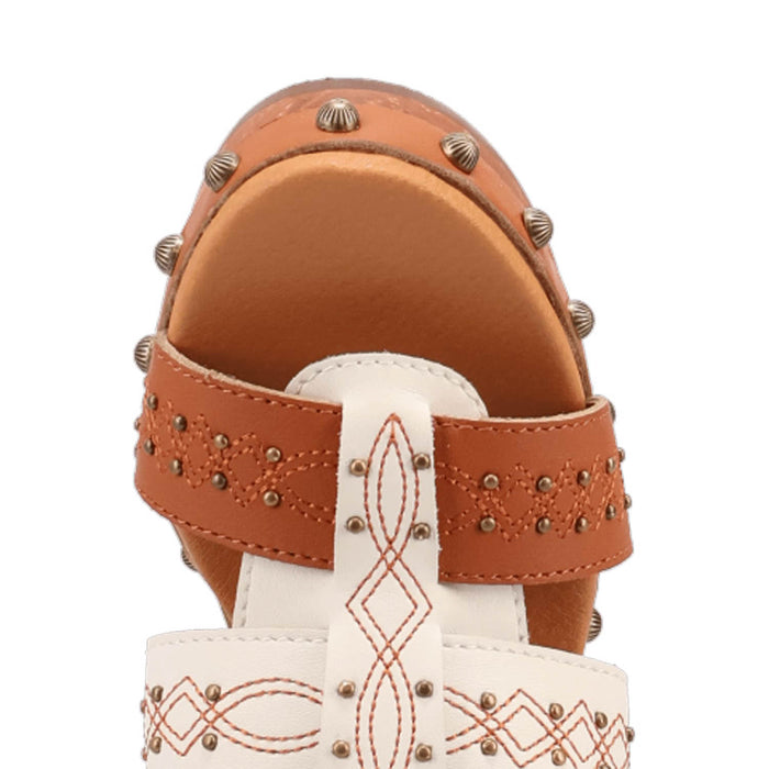Dingo Womens Chateau Wooden Russet Leather Stud Sandals Shoes