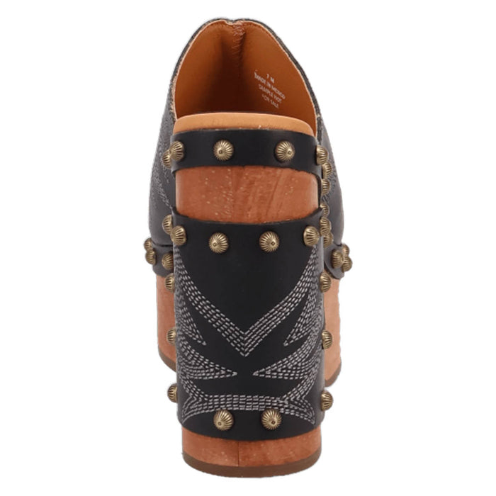 Dingo Womens Free Spirit Wooden Black Leather Stud Sandals Shoes