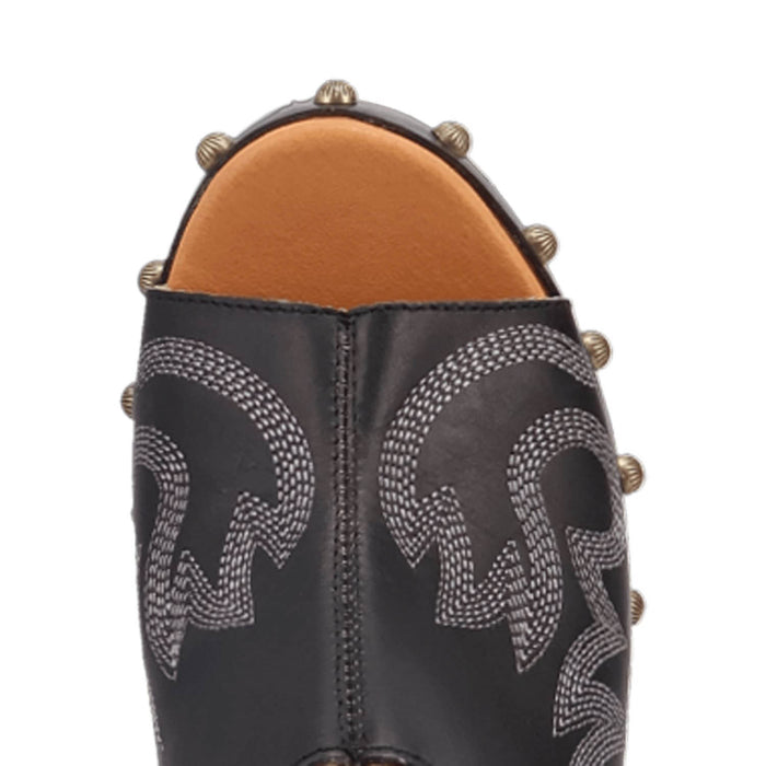 Dingo Womens Free Spirit Wooden Black Leather Stud Sandals Shoes