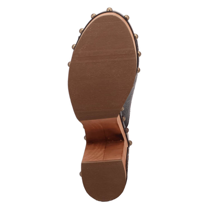 Dingo Womens Free Spirit Wooden Black Leather Stud Sandals Shoes