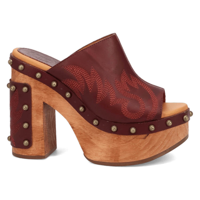 Dingo Womens Free Spirit Wooden Merlot Leather Stud Sandals Shoes