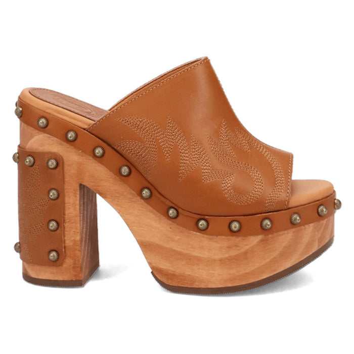Dingo Womens Free Spirit Wooden Tan Leather Stud Sandals Shoes