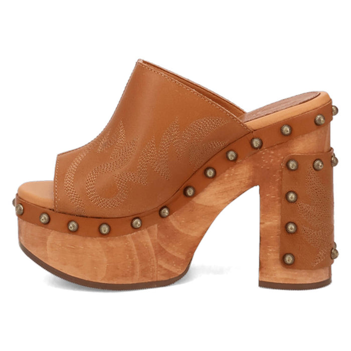 Dingo Womens Free Spirit Wooden Tan Leather Stud Sandals Shoes
