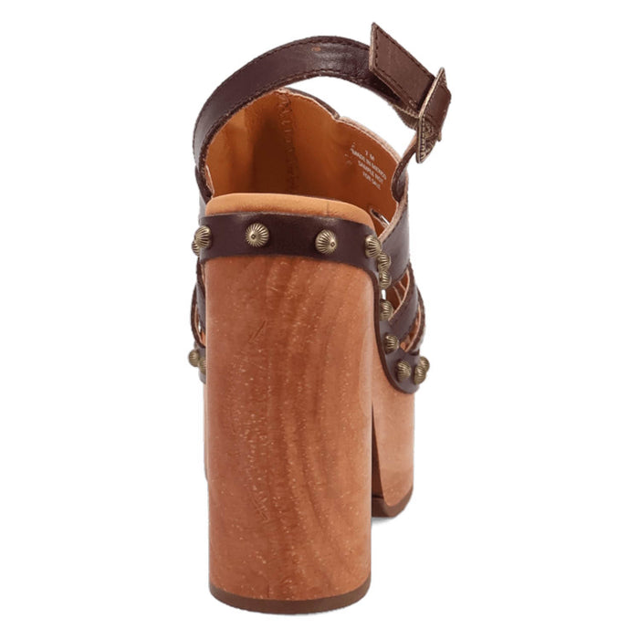 Dingo Womens Gema Wooden Brown Leather Stud Sandals Shoes