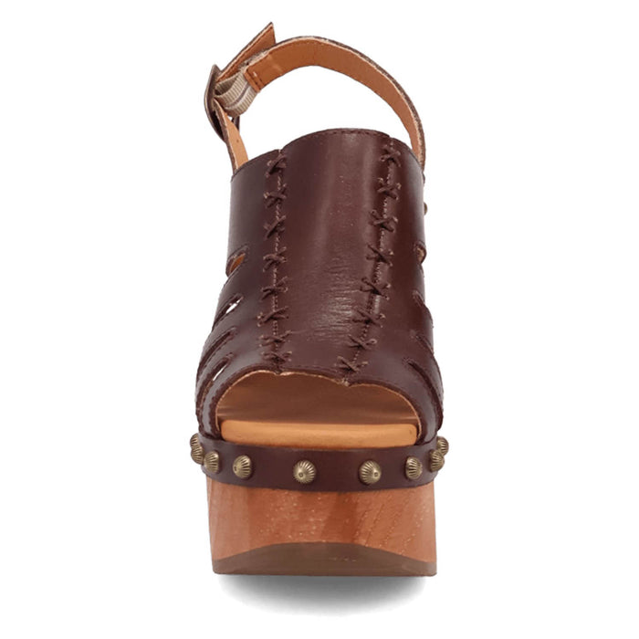Dingo Womens Gema Wooden Brown Leather Stud Sandals Shoes