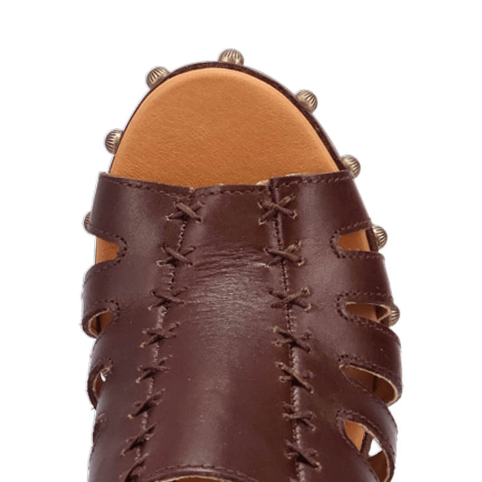 Dingo Womens Gema Wooden Brown Leather Stud Sandals Shoes