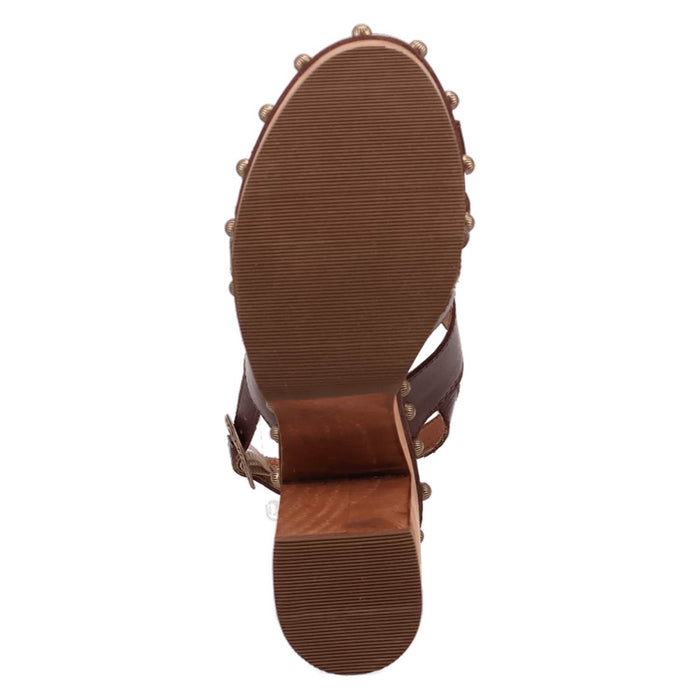 Dingo Womens Gema Wooden Brown Leather Stud Sandals Shoes