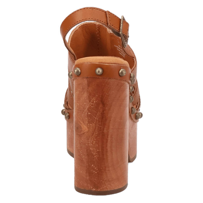 Dingo Womens Gema Wooden Tan Leather Stud Sandals Shoes