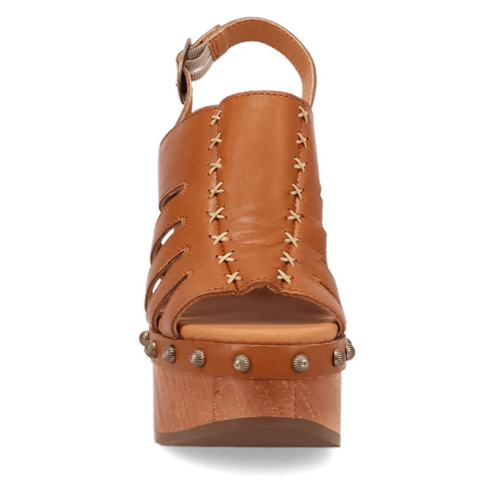 Dingo Womens Gema Wooden Tan Leather Stud Sandals Shoes