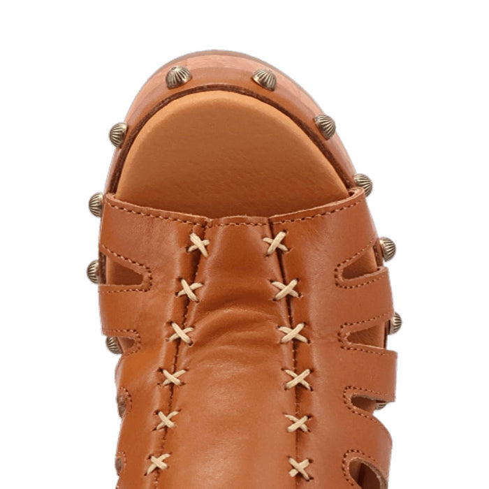 Dingo Womens Gema Wooden Tan Leather Stud Sandals Shoes