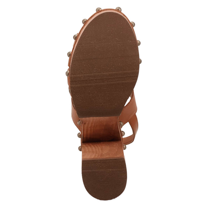 Dingo Womens Gema Wooden Tan Leather Stud Sandals Shoes