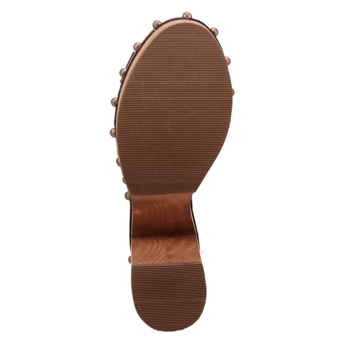 Dingo Womens Lotus Wooden Black Leather Stud Sandals Shoes