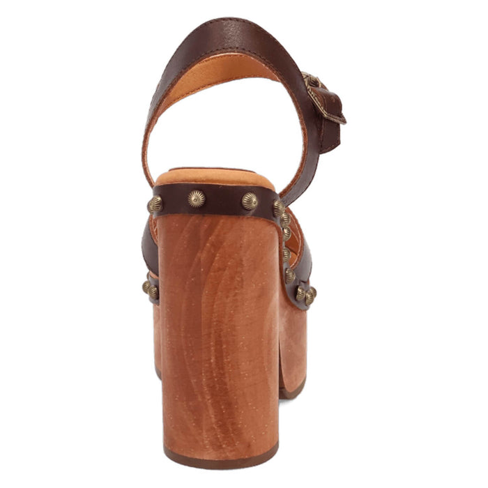 Dingo Womens Lotus Wooden Brown Leather Stud Sandals Shoes
