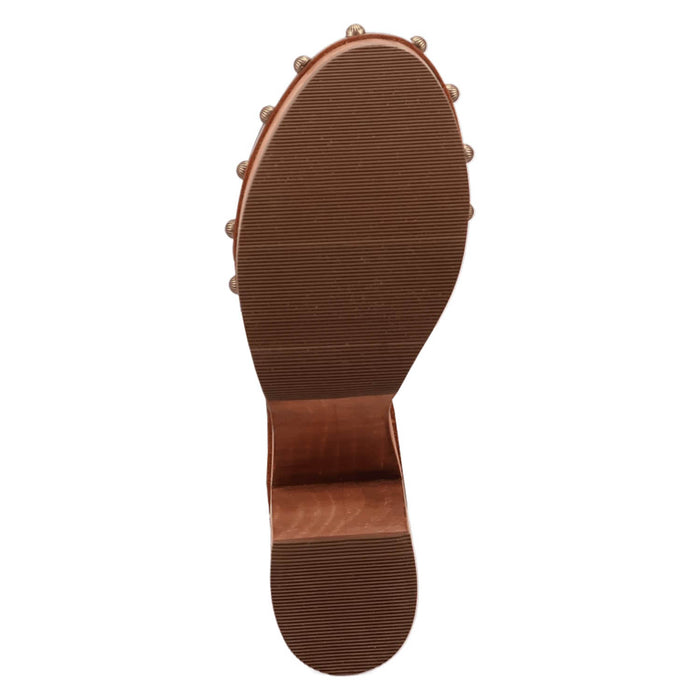 Dingo Womens Lotus Wooden Brown Leather Stud Sandals Shoes