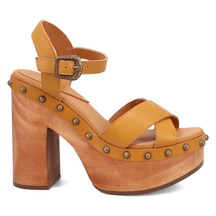 Dingo Womens Lotus Wooden Plantain Leather Stud Sandals Shoes