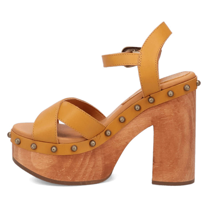 Dingo Womens Lotus Wooden Plantain Leather Stud Sandals Shoes