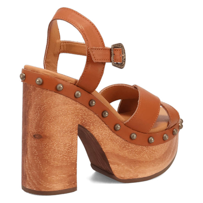 Dingo Womens Lotus Wooden Russet Leather Stud Sandals Shoes