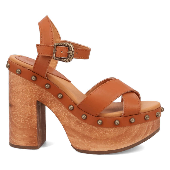 Dingo Womens Lotus Wooden Russet Leather Stud Sandals Shoes
