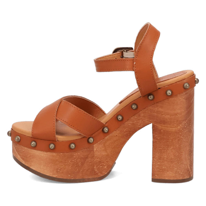 Dingo Womens Lotus Wooden Russet Leather Stud Sandals Shoes