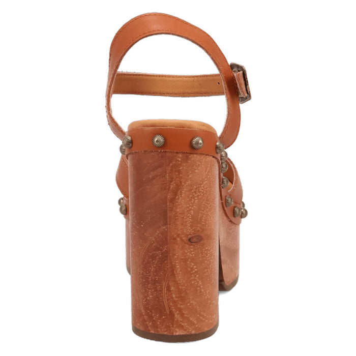 Dingo Womens Lotus Wooden Russet Leather Stud Sandals Shoes