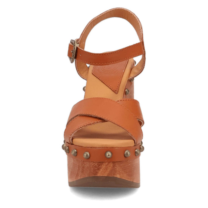 Dingo Womens Lotus Wooden Russet Leather Stud Sandals Shoes