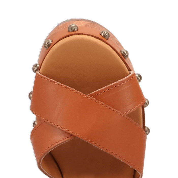 Dingo Womens Lotus Wooden Russet Leather Stud Sandals Shoes