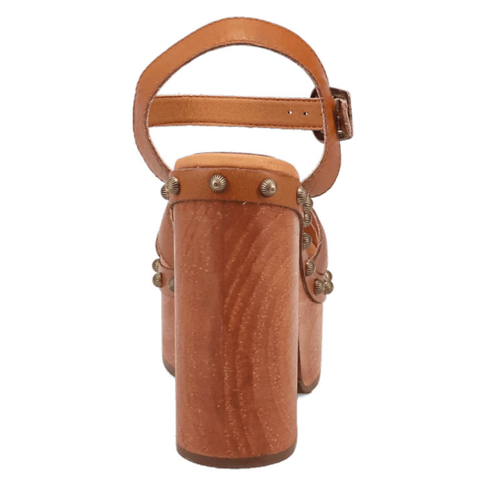 Dingo Womens Lotus Wooden Tan Leather Stud Sandals Shoes