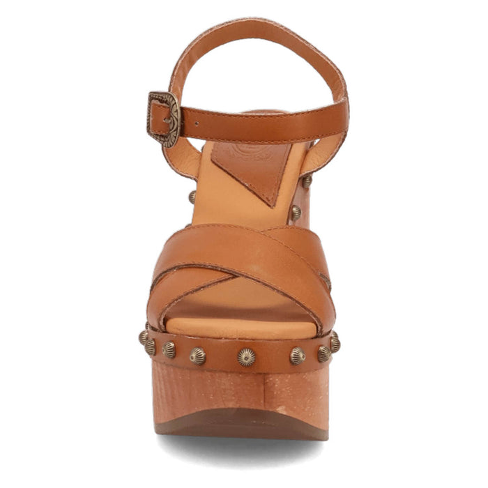 Dingo Womens Lotus Wooden Tan Leather Stud Sandals Shoes