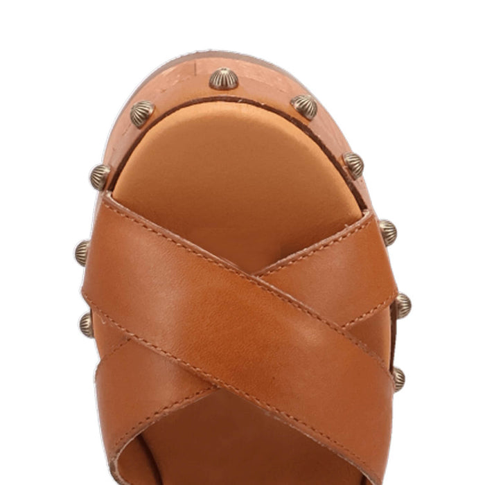 Dingo Womens Lotus Wooden Tan Leather Stud Sandals Shoes