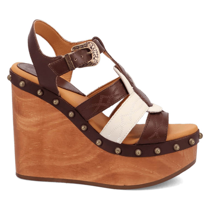 Dingo Womens Cosmo Wooden Brown Leather Stud Sandals Shoes