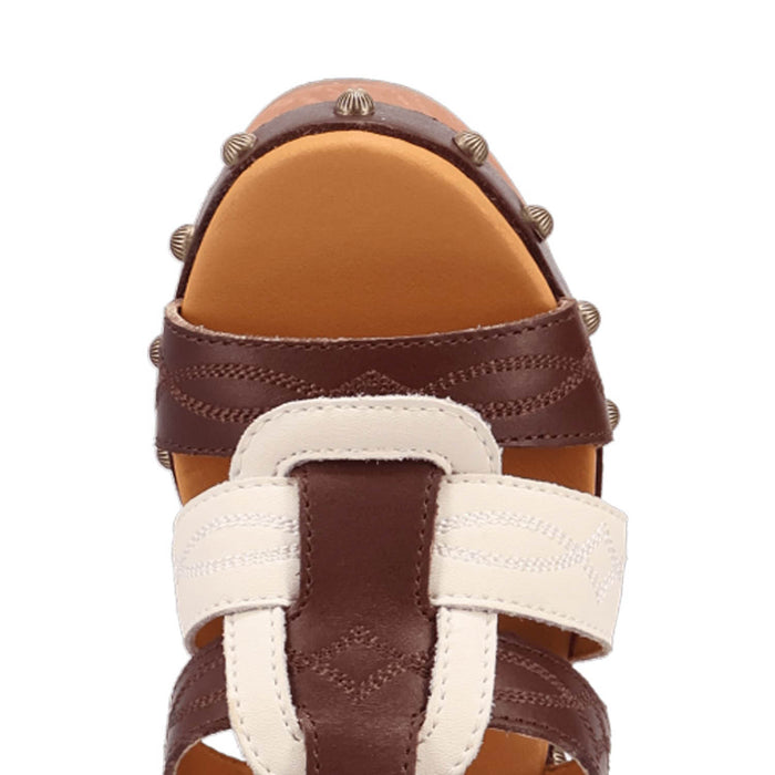 Dingo Womens Cosmo Wooden Brown Leather Stud Sandals Shoes
