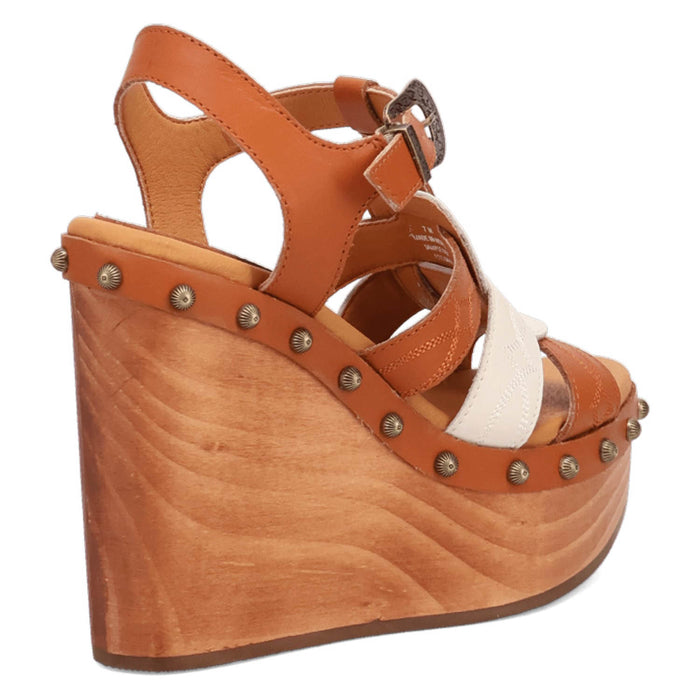 Dingo Womens Cosmo Wooden Russet Leather Stud Sandals Shoes