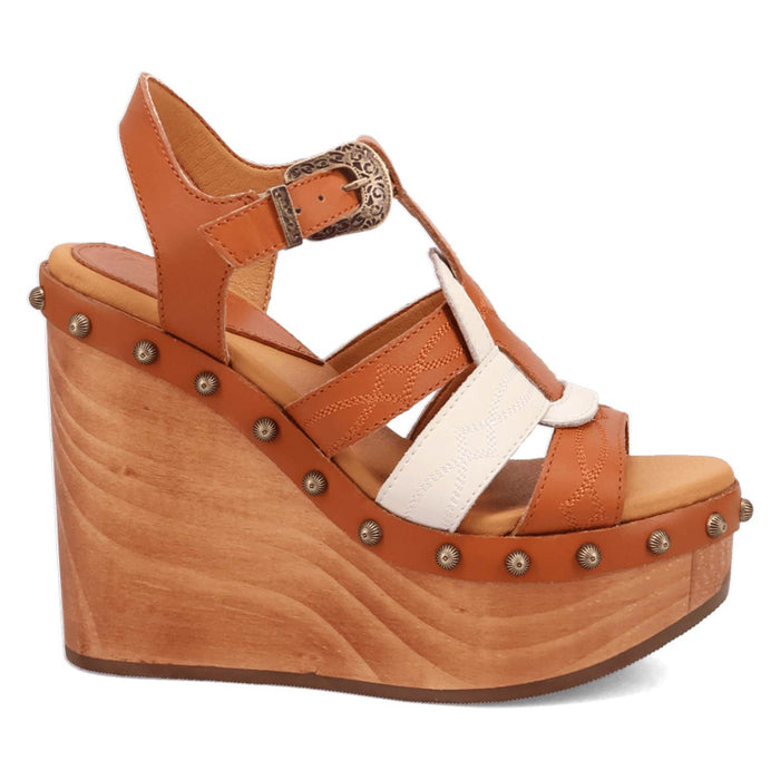 Dingo Womens Cosmo Wooden Russet Leather Stud Sandals Shoes