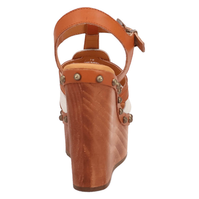 Dingo Womens Cosmo Wooden Russet Leather Stud Sandals Shoes