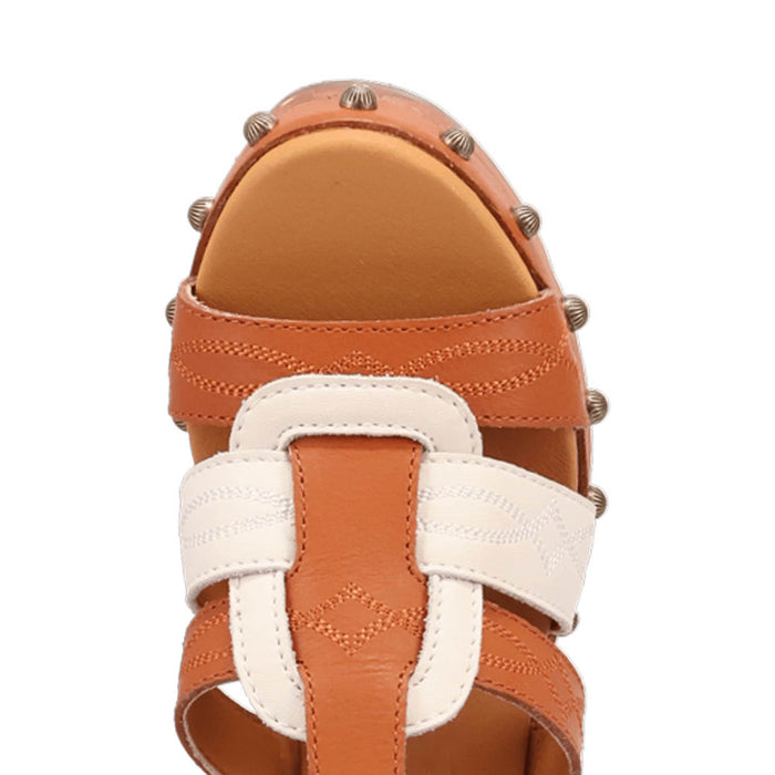 Dingo Womens Cosmo Wooden Russet Leather Stud Sandals Shoes